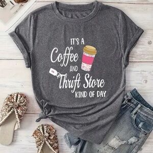 NWOT Gray Graphic Tee - Coffee and Thrift Store Design